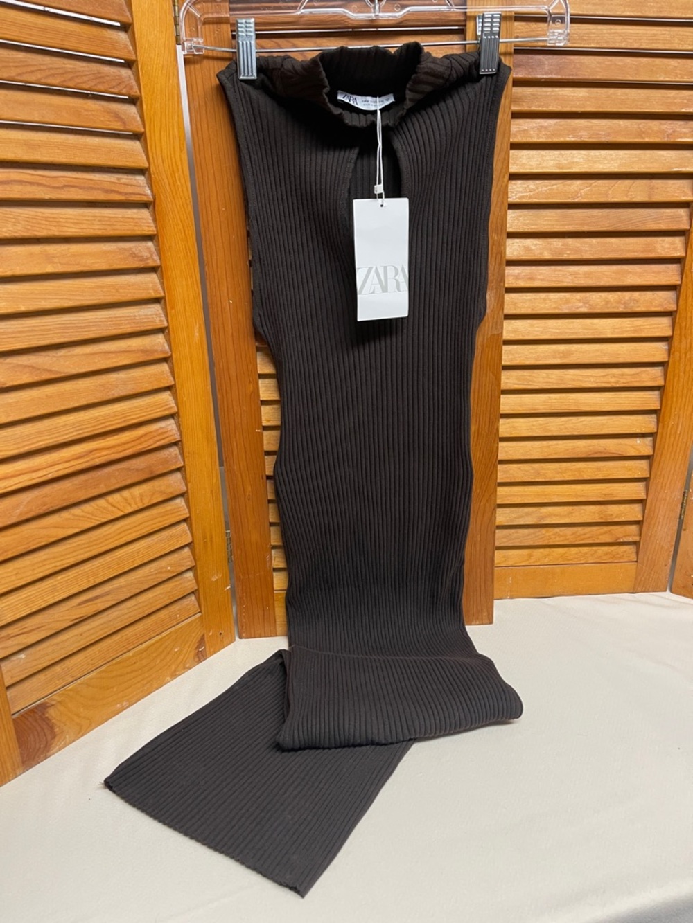 Zara Rib-Knit Sleeveless Turtleneck Sweater Dress in Chocolate Brown